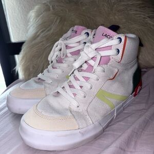 Lacoste White and Pink High-Top Sneakers